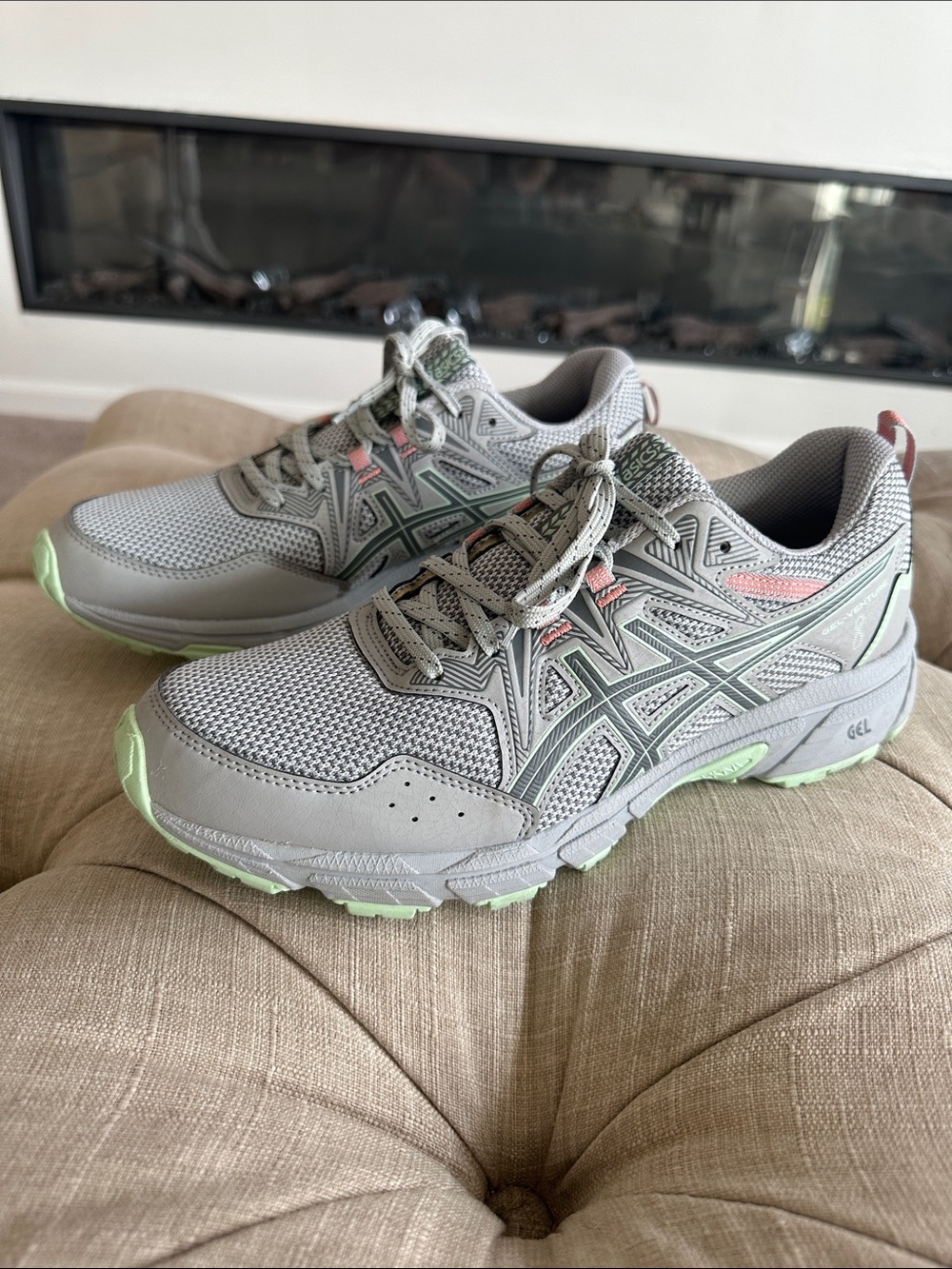 ASICS Women's Athletic Sneakers in Light Gray with Mint and Blush Accents
